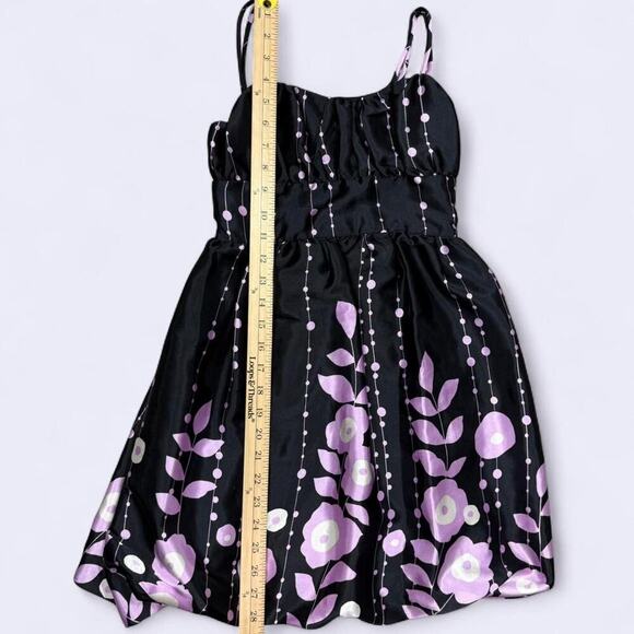 Y2K Secret Charm Junior 10 Babydoll Bubble Mini Dress Black Purple Party Floral - Picture 7 of 8